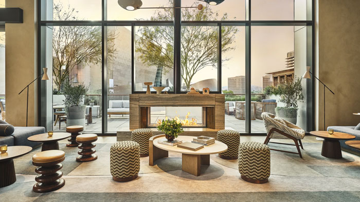 Interior lobby of the Conrad Los Angeles, designed by architect Frank Gehry Position: 3rd image.