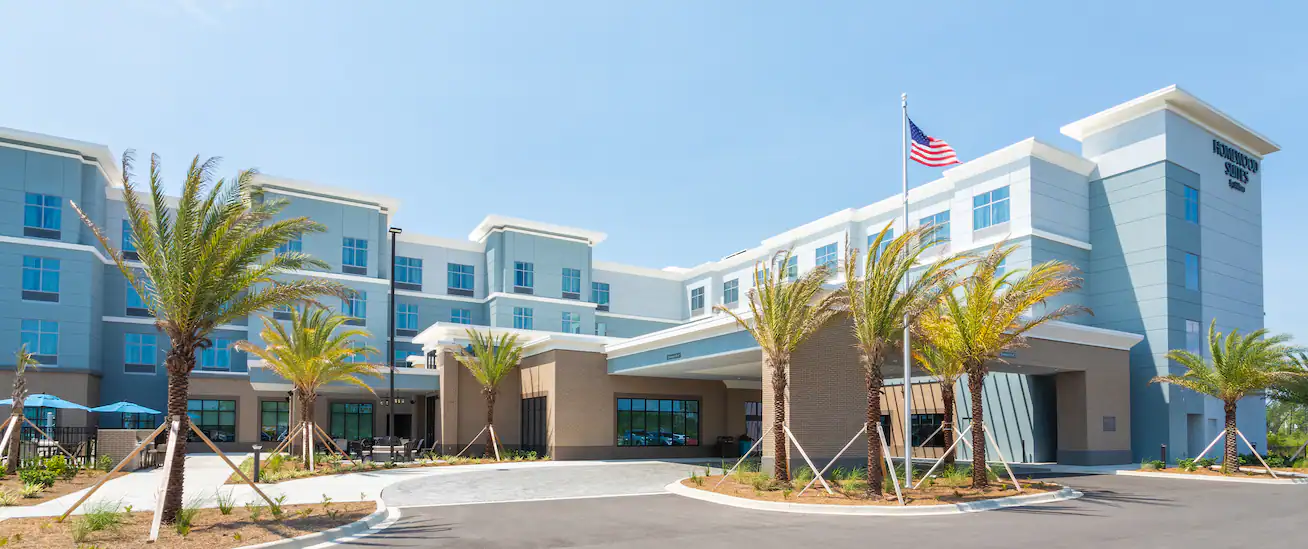 Exterior of Homewood Suites by Hilton Panama City Beach hotel.