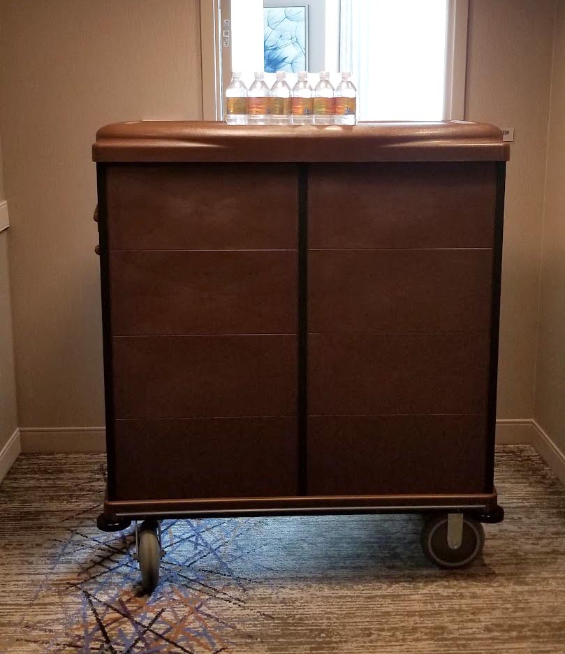 Housekeeping cart from the Hostar Nexus Full Service Solution in the guest hallway of Mohegan Sun Earth Tower.