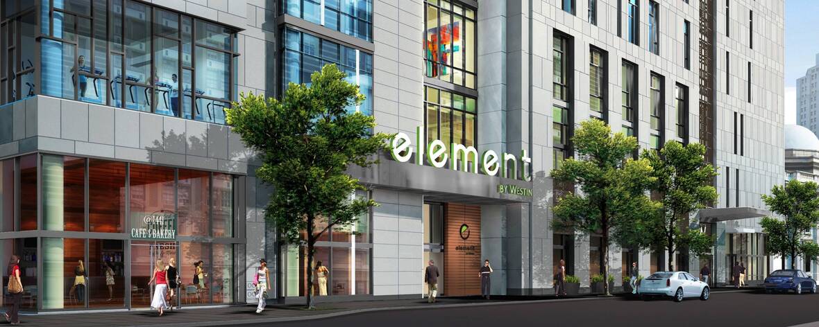 Exterior of Element Philadelphia hotel.