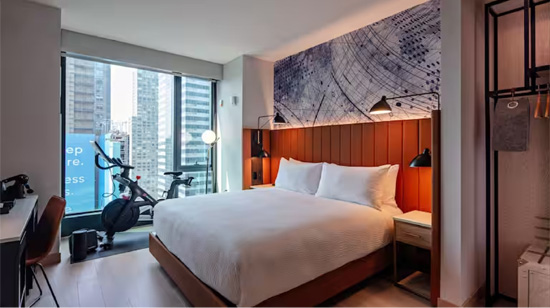 Tempo by Hilton New York Times Square guest room interior.