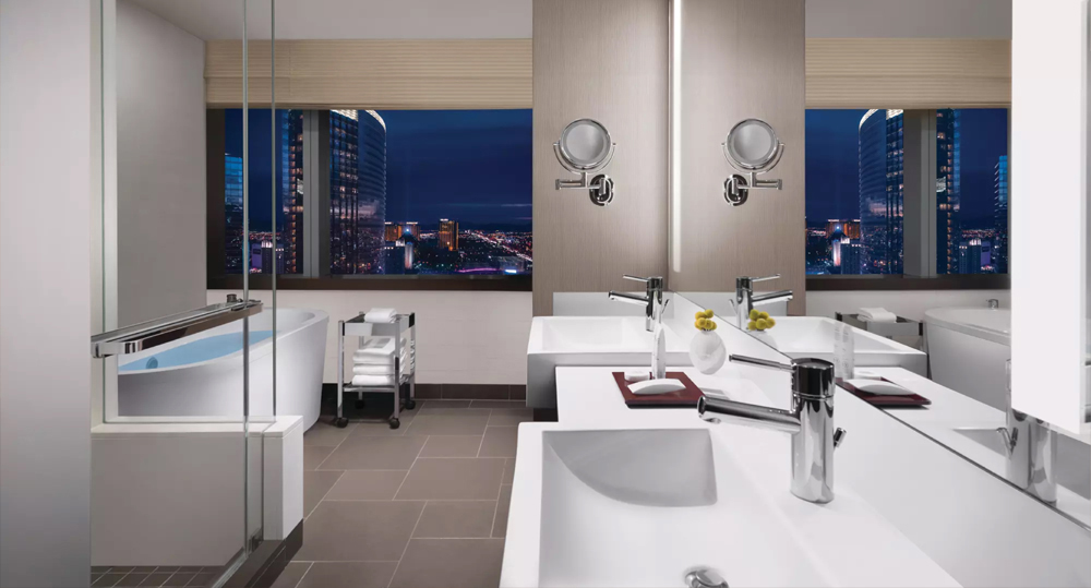 Vdara Hotel & Spa guest room bathroom interior.